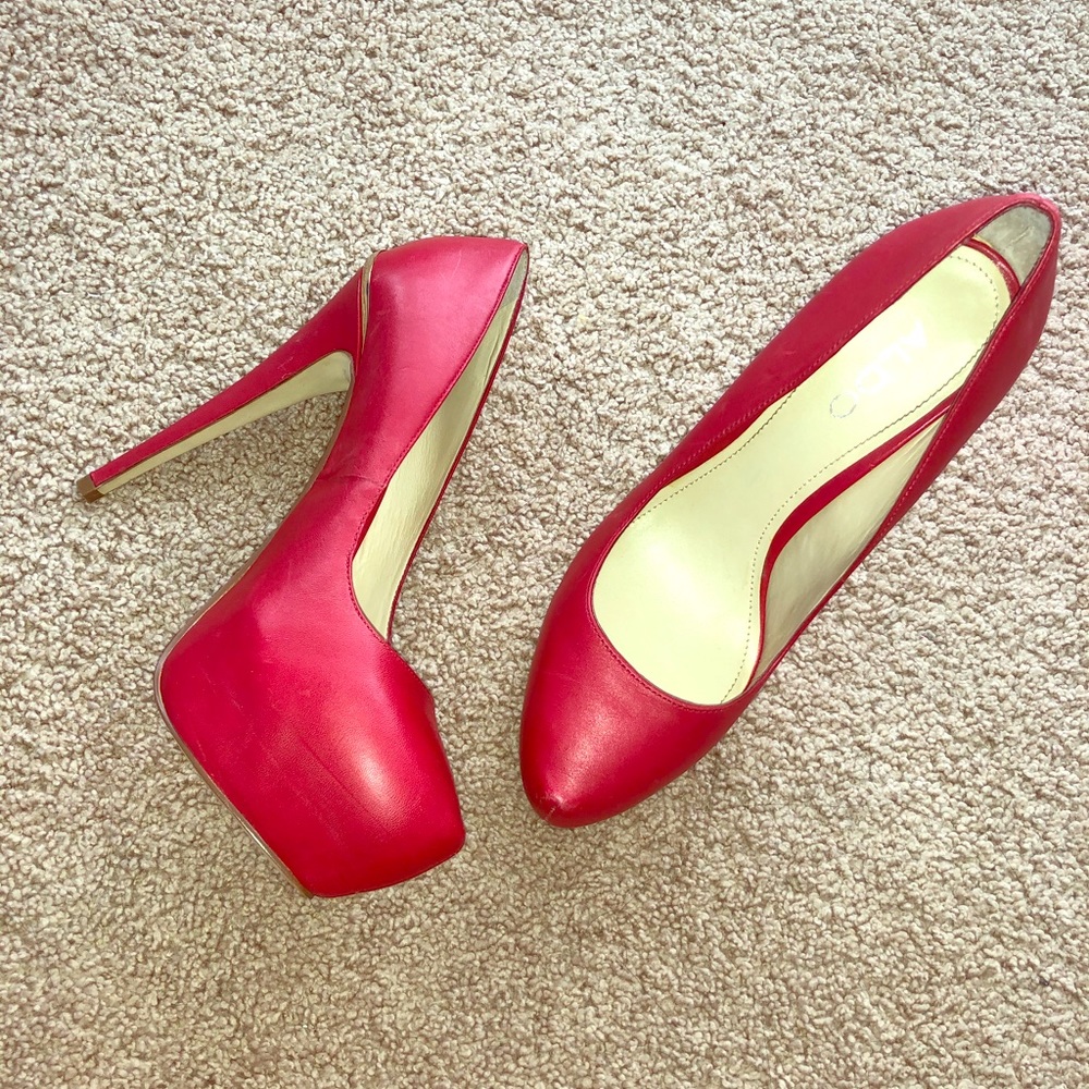Red platform aldo heels